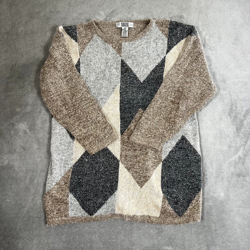 Vintage Segue Sweater Women's XXL Geometric Silk Rabbit Lambswool Old Money